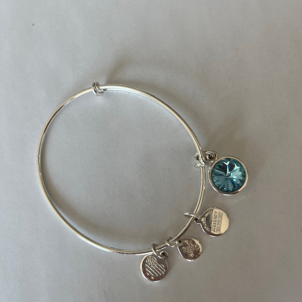 ALEX AND ANI Aquamarine Charm Silver Bangle, NWOT